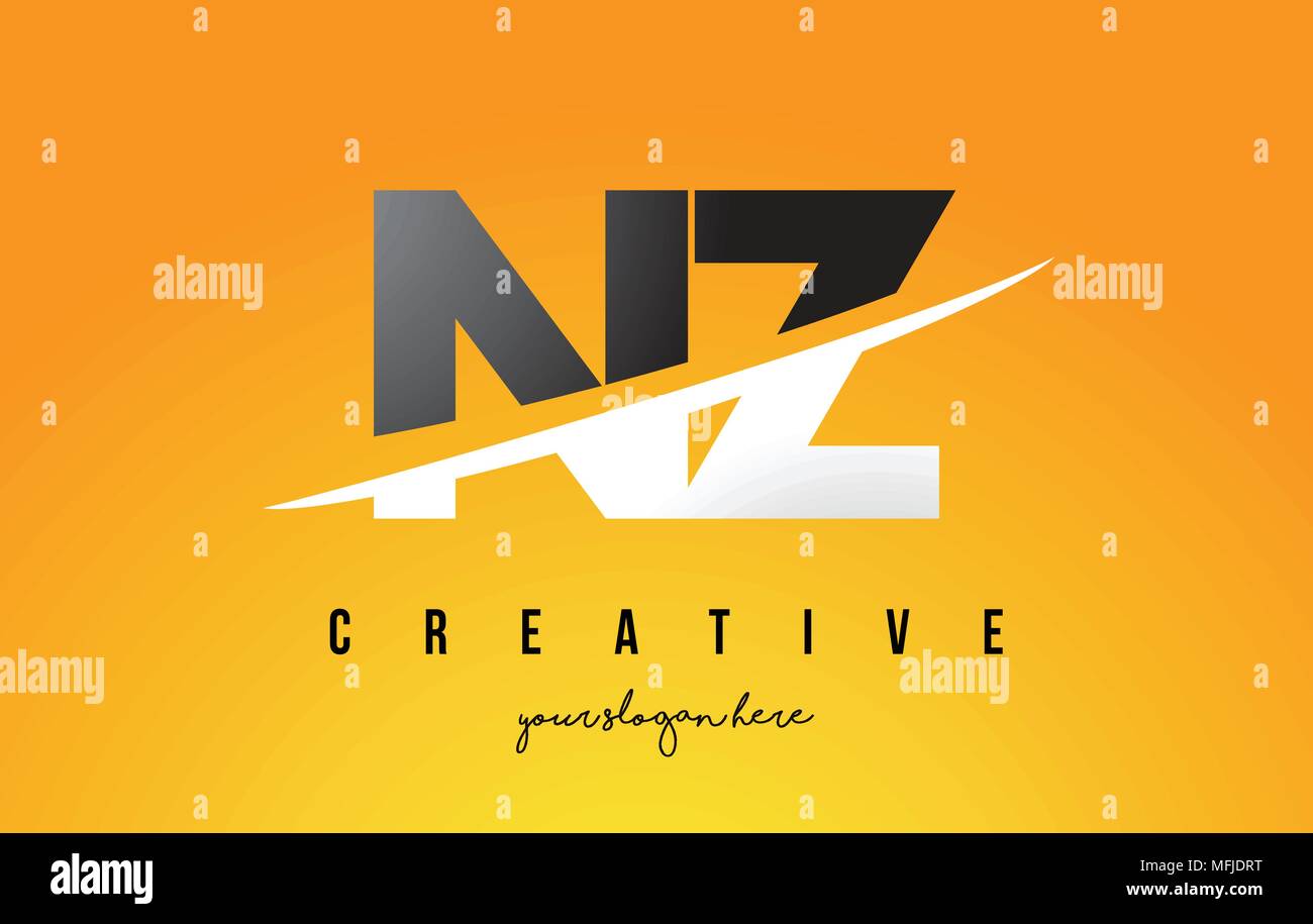 NZ N Z Letter Modern Logo Design with Swoosh Cutting the Middle Letters ...