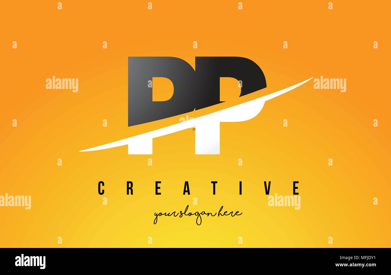 PP P Letter Modern Logo Design with Swoosh Cutting the Middle Letters and Yellow Background. Stock Vector