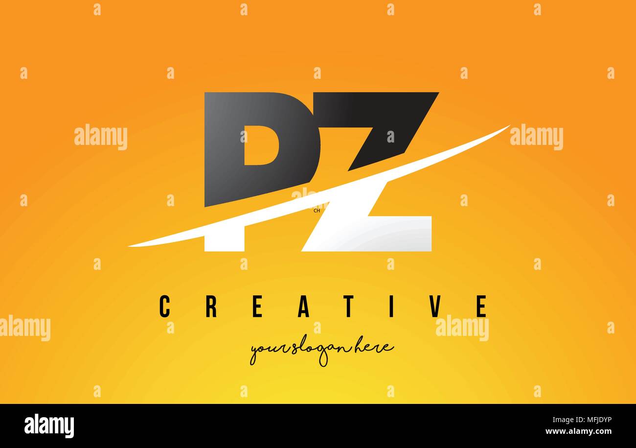 PZ P Z Letter Modern Logo Design with Swoosh Cutting the Middle Letters