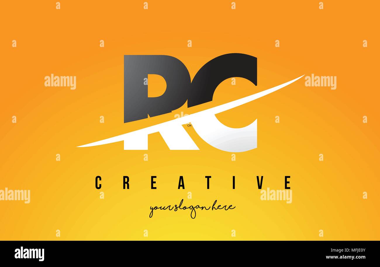 RC R C Letter Modern Logo Design with Swoosh Cutting the Middle Letters ...