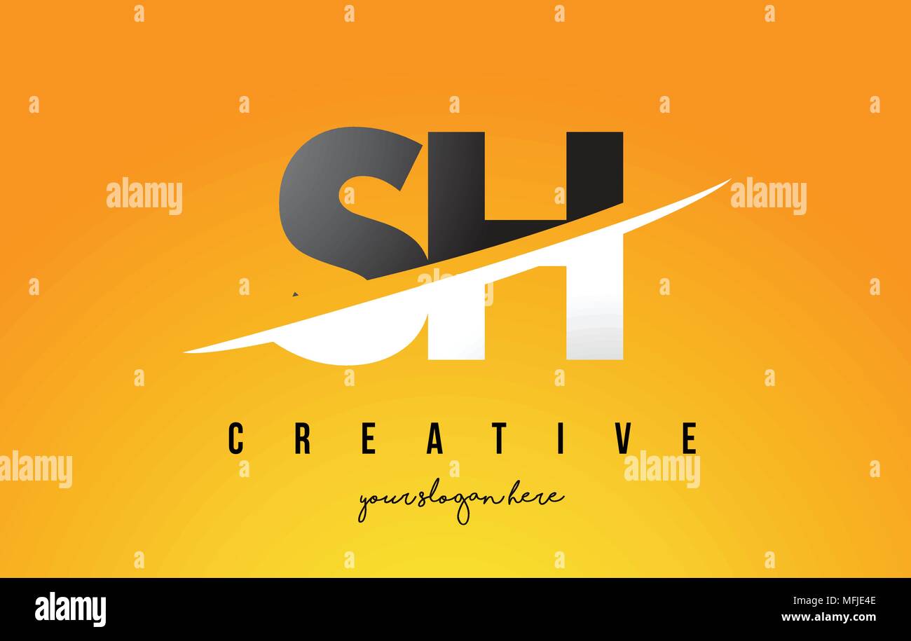 SH S H Letter Modern Logo Design with Swoosh Cutting the Middle Letters ...