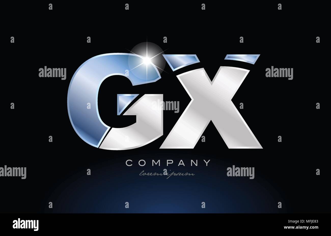 alphabet letter gx g x logo design with metal blue color suitable for a ...