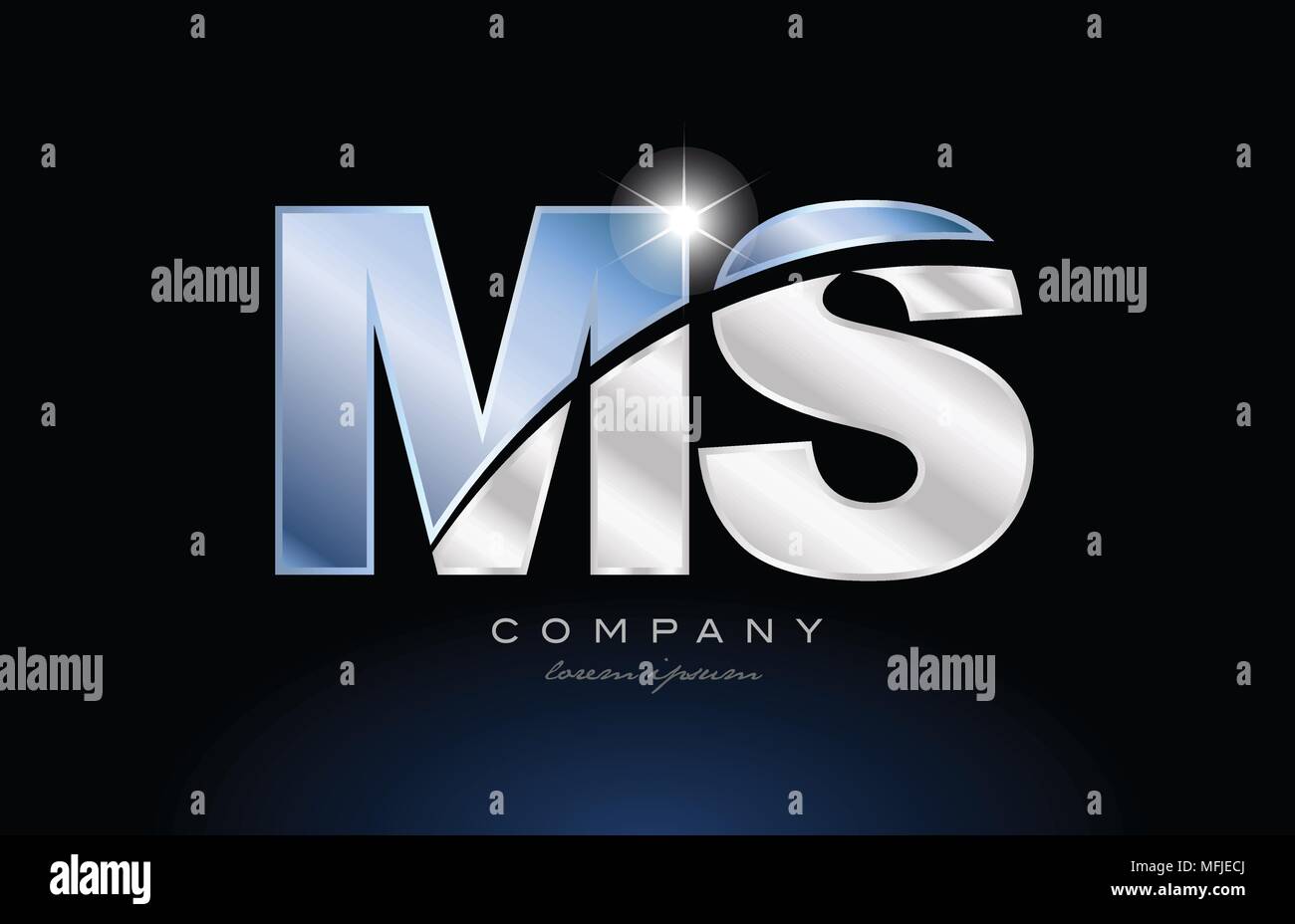 alphabet letter ms  m s  logo design with metal blue color suitable for a company or business Stock Vector