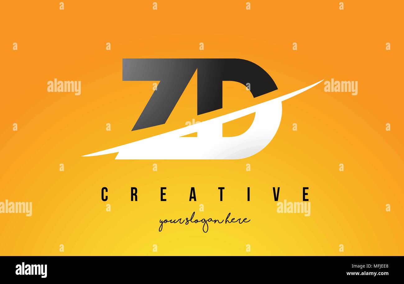 ZD Z D Letter Modern Logo Design with Swoosh Cutting the Middle Letters and Yellow Background. Stock Vector