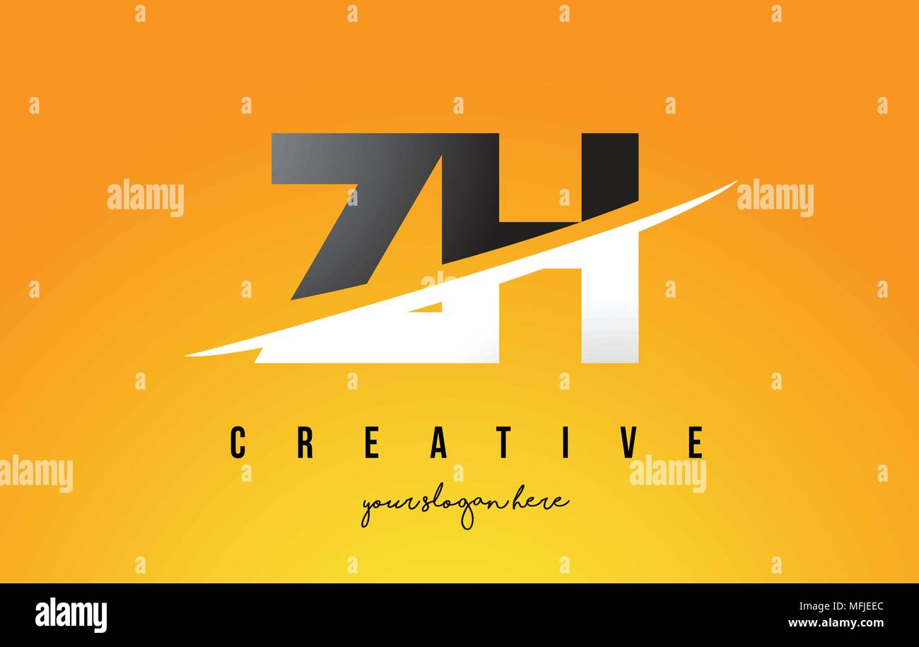 ZH Z H Letter Modern Logo Design with Swoosh Cutting the Middle Letters