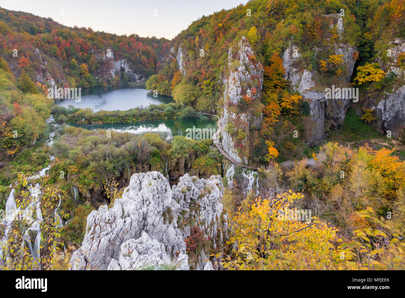 View from a lookout inside Plitvice Lakes National Park over the Lower Lakes, UNESCO World Heritage Site, Croatia, Europe Stock Photo
