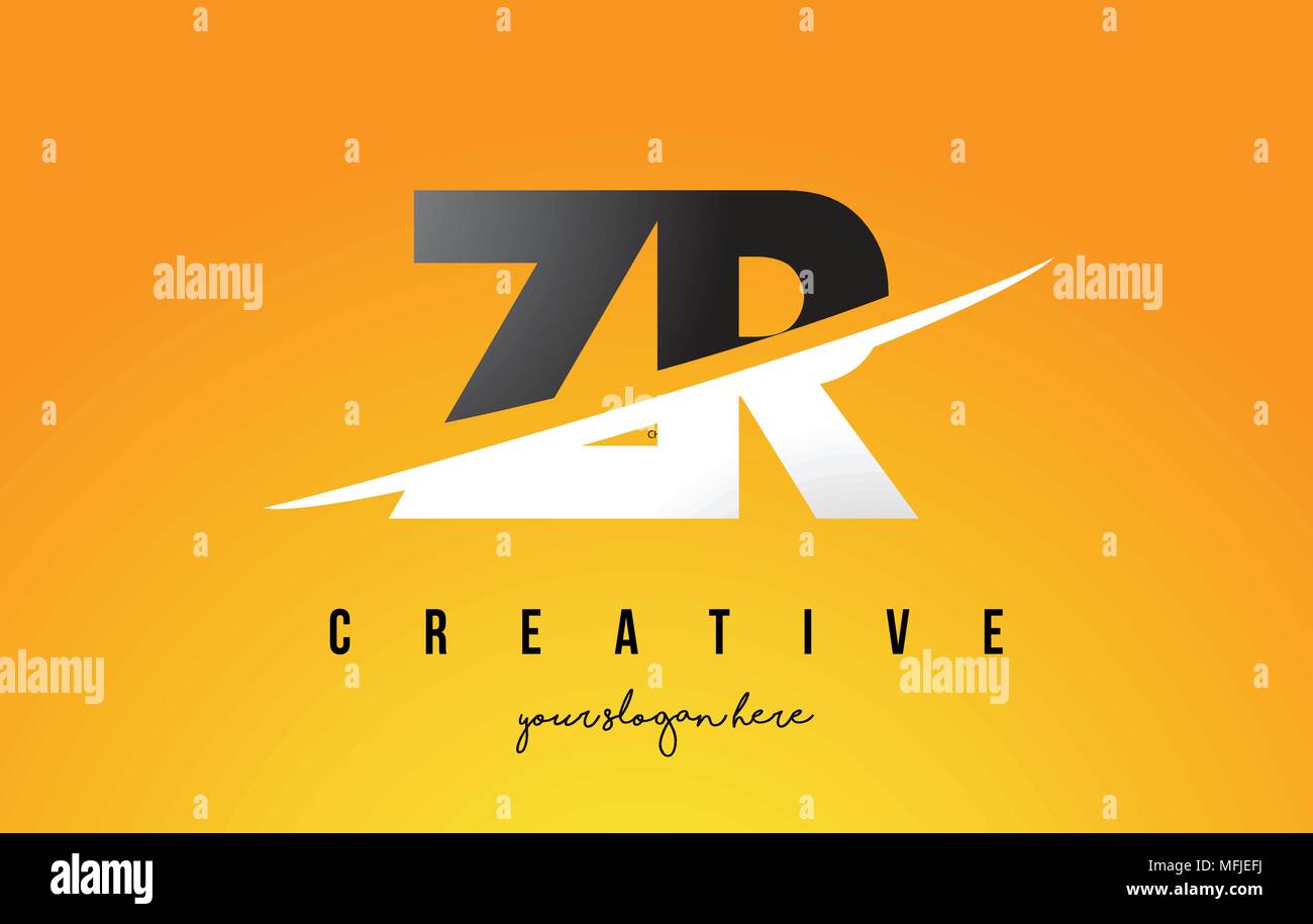 ZR Z R Letter Modern Logo Design with Swoosh Cutting the Middle Letters