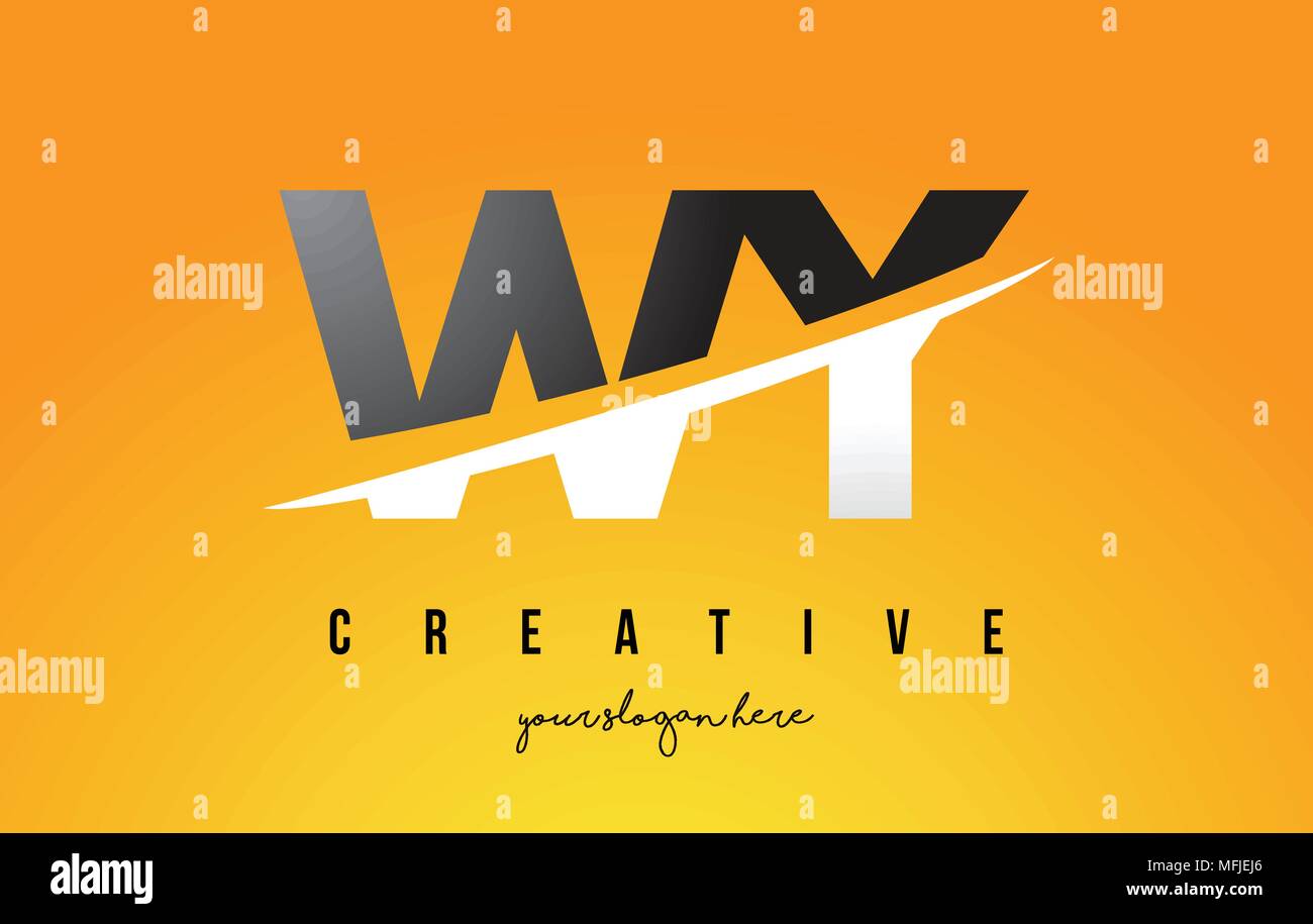 WY W Y Letter Modern Logo Design with Swoosh Cutting the Middle Letters and Yellow Background