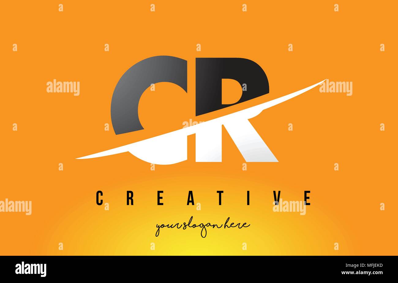 CR C R Letter Modern Logo Design with Swoosh Cutting the Middle Letters and Yellow Background. Stock Vector