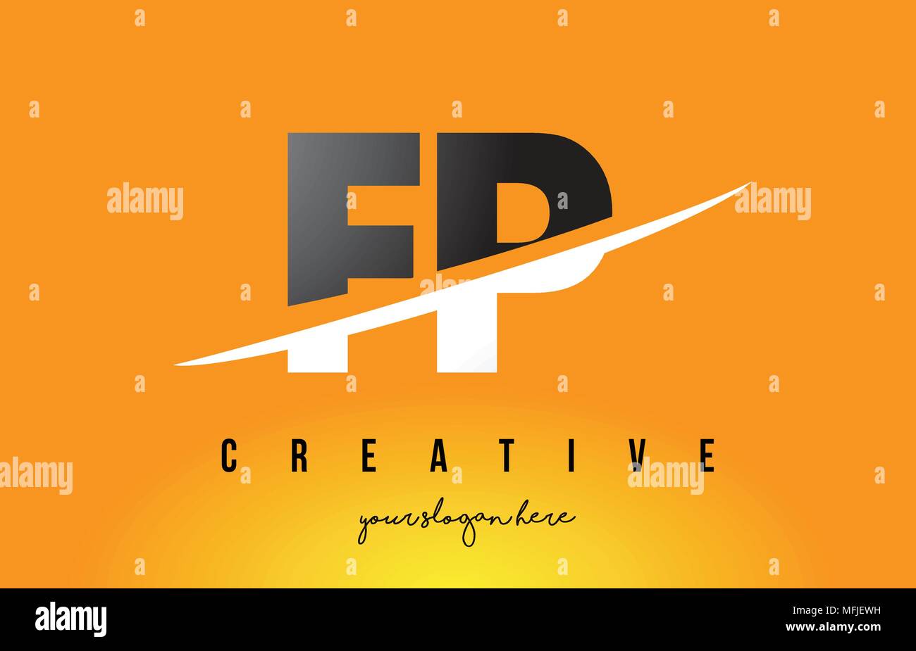 FP F P Letter Modern Logo Design with Swoosh Cutting the Middle Letters