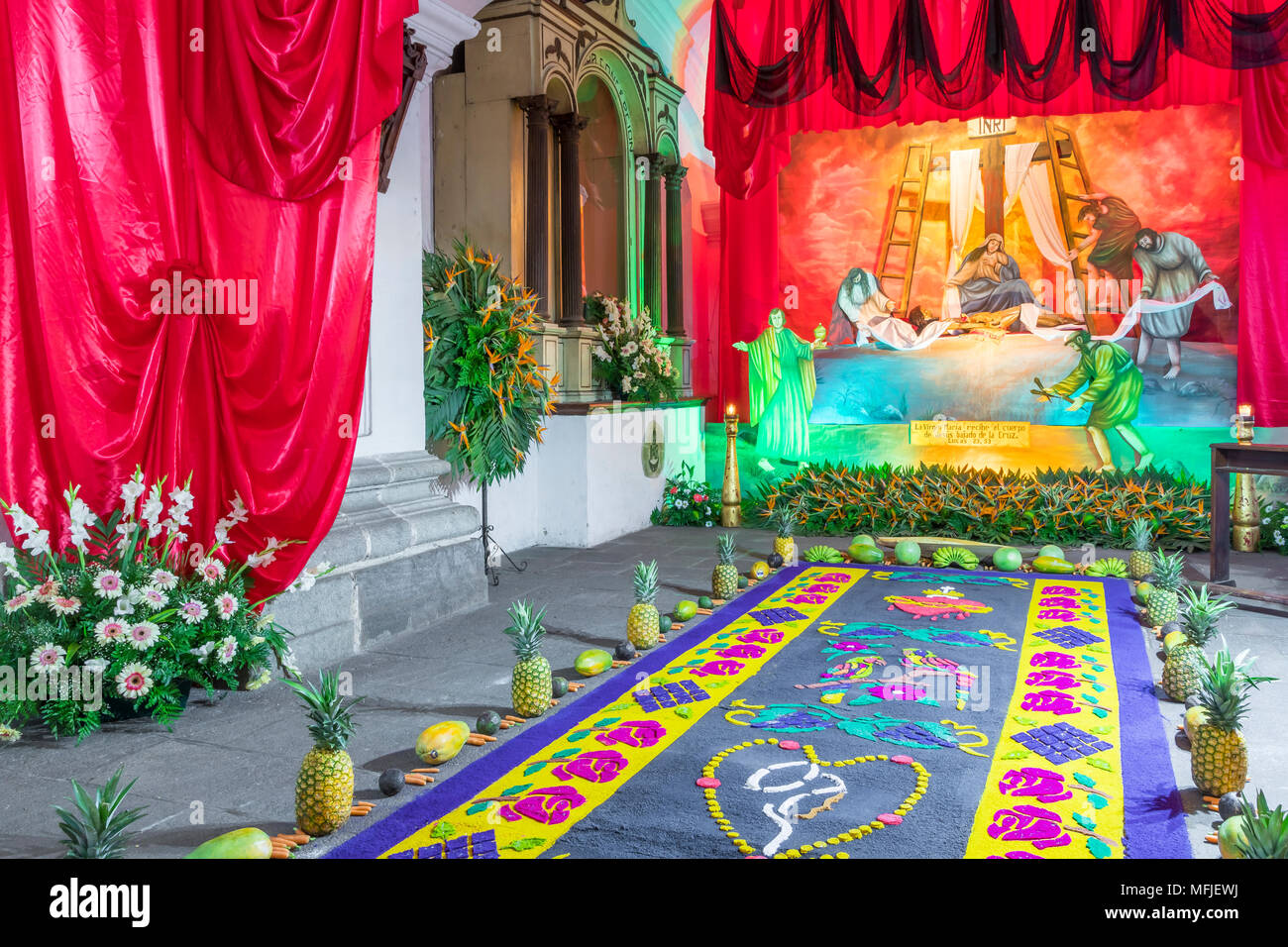 Vigil on the fifth weekend of Lent 2017 inside the La Merced Cathedral in  Antigua, Guatemala, Central America Stock Photo - Alamy, image size:1300x956
