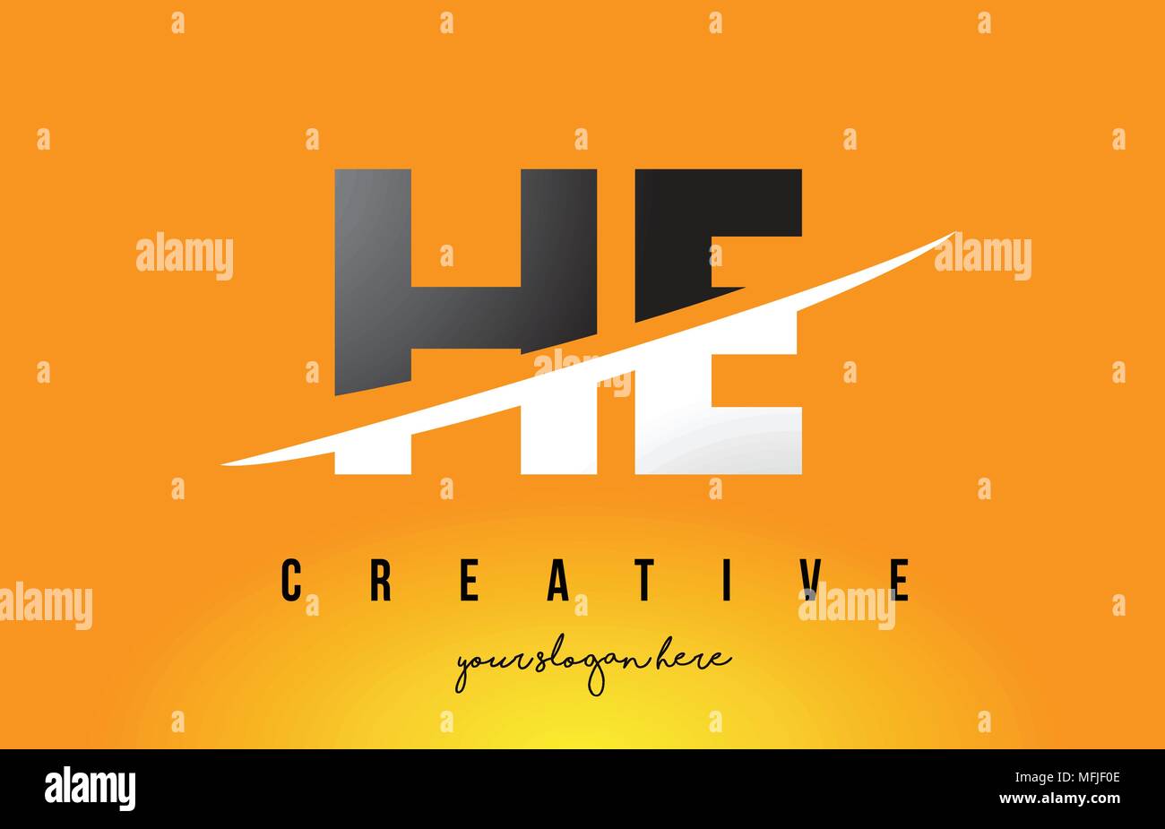 HE H E Letter Modern Logo Design with Swoosh Cutting the Middle Letters ...