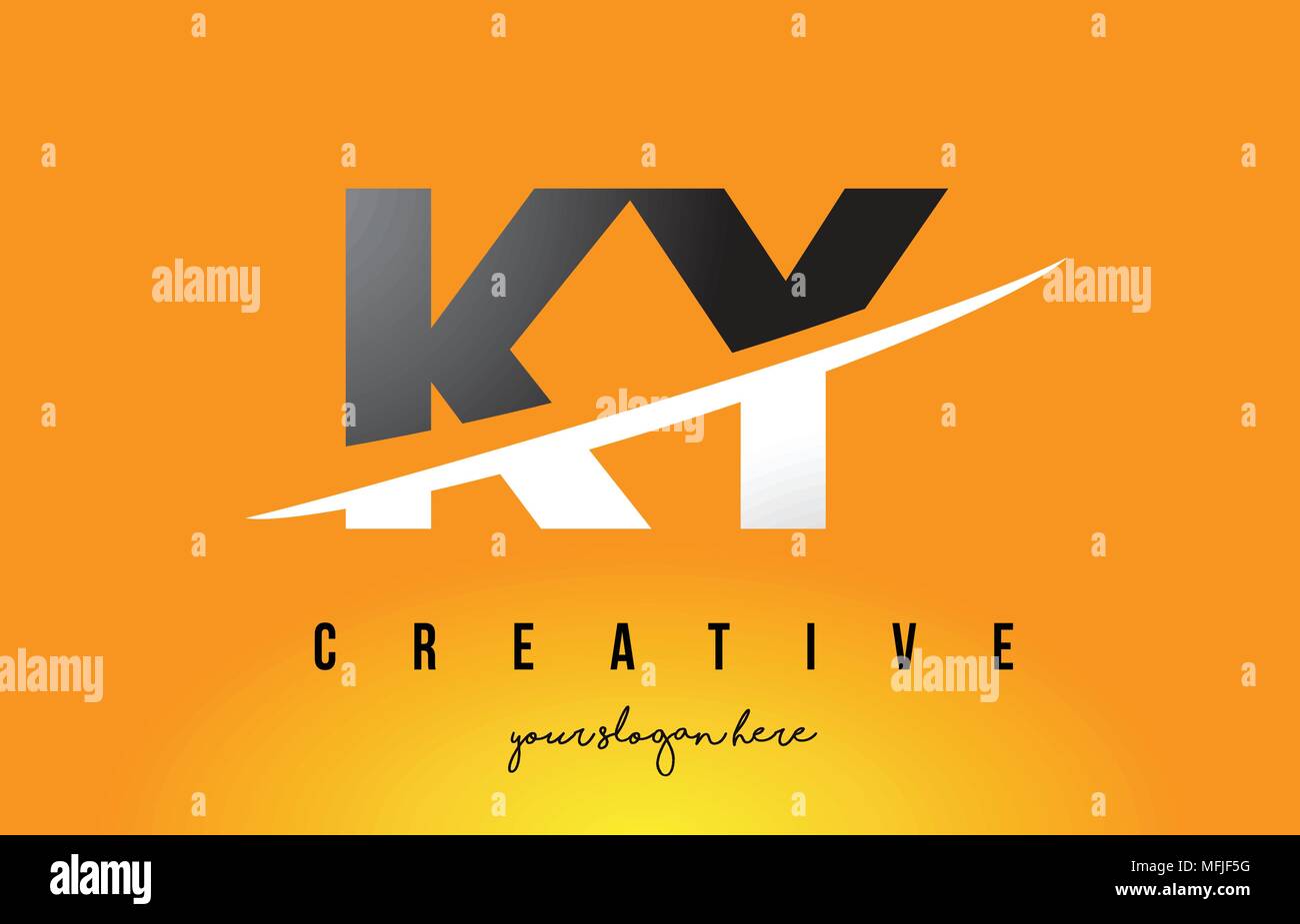 Ky K Y Letter Modern Logo Design With Swoosh Cutting The Middle Letters And Yellow Background