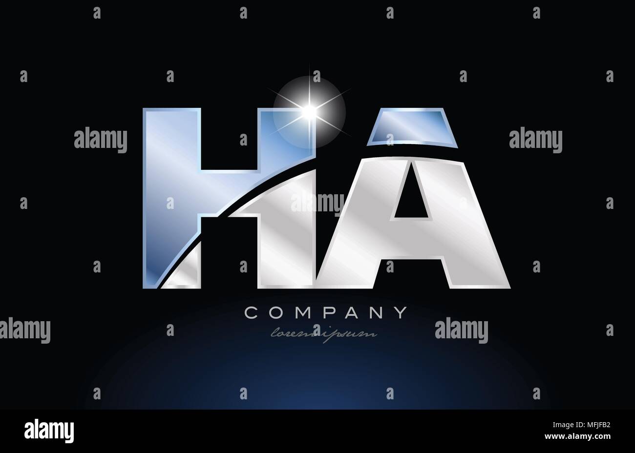 alphabet letter ha h a logo design with metal blue color suitable for a company or business Stock Vector