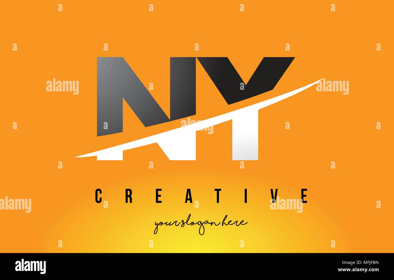 NY N Y Letter Modern Logo Design with Swoosh Cutting the Middle Letters and Yellow Background. Stock Vector