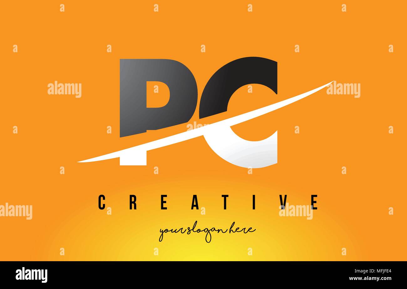 PC P C Letter Modern Logo Design with Swoosh Cutting the Middle Letters ...