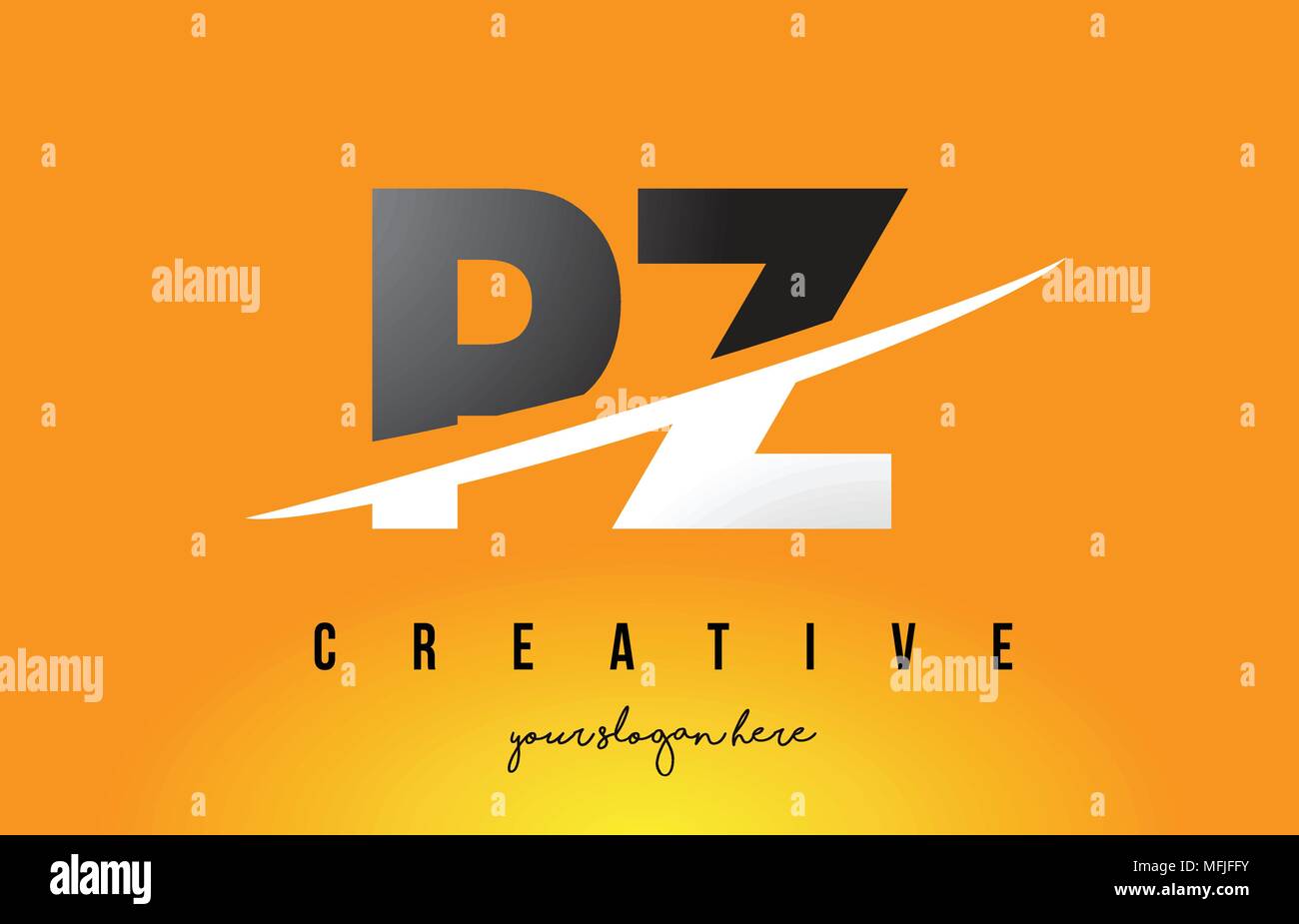 PZ P Z Letter Modern Logo Design with Swoosh Cutting the Middle Letters