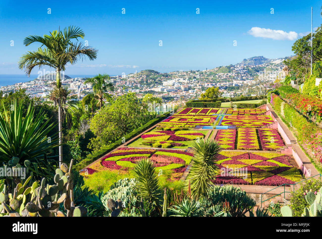 Formal garden in Madeira Botanical gardens (Jardim Botanico), above the capital city of Funchal, Madeira, Portugal, Atlantic, Europe Stock Photo
