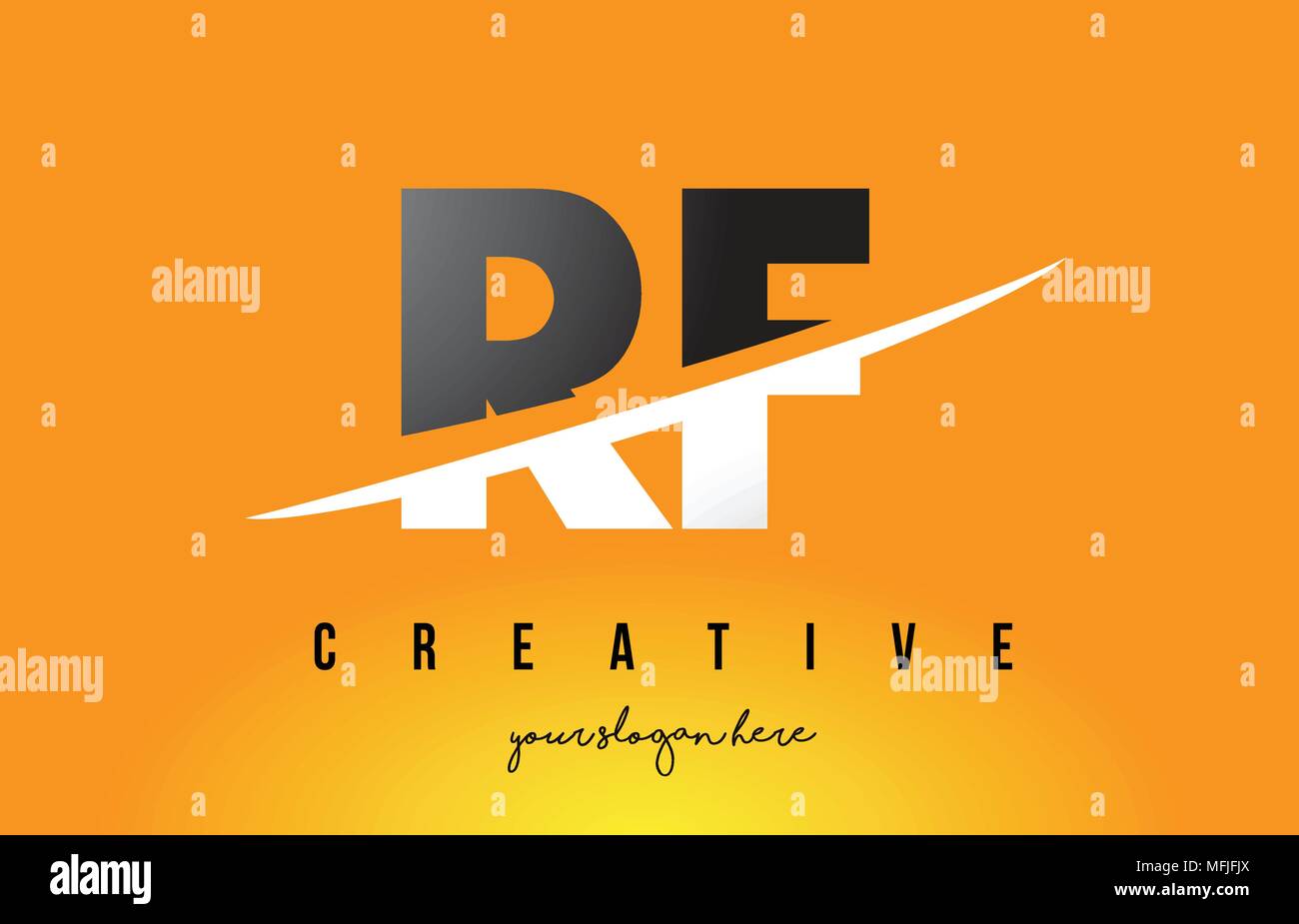 RF R F Letter Modern Logo Design with Swoosh Cutting the Middle Letters ...