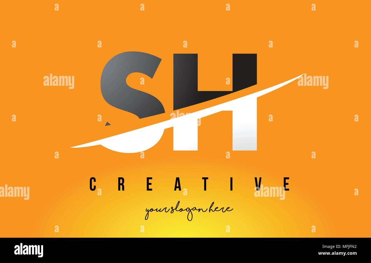 SH S H Letter Modern Logo Design with Swoosh Cutting the Middle Letters ...