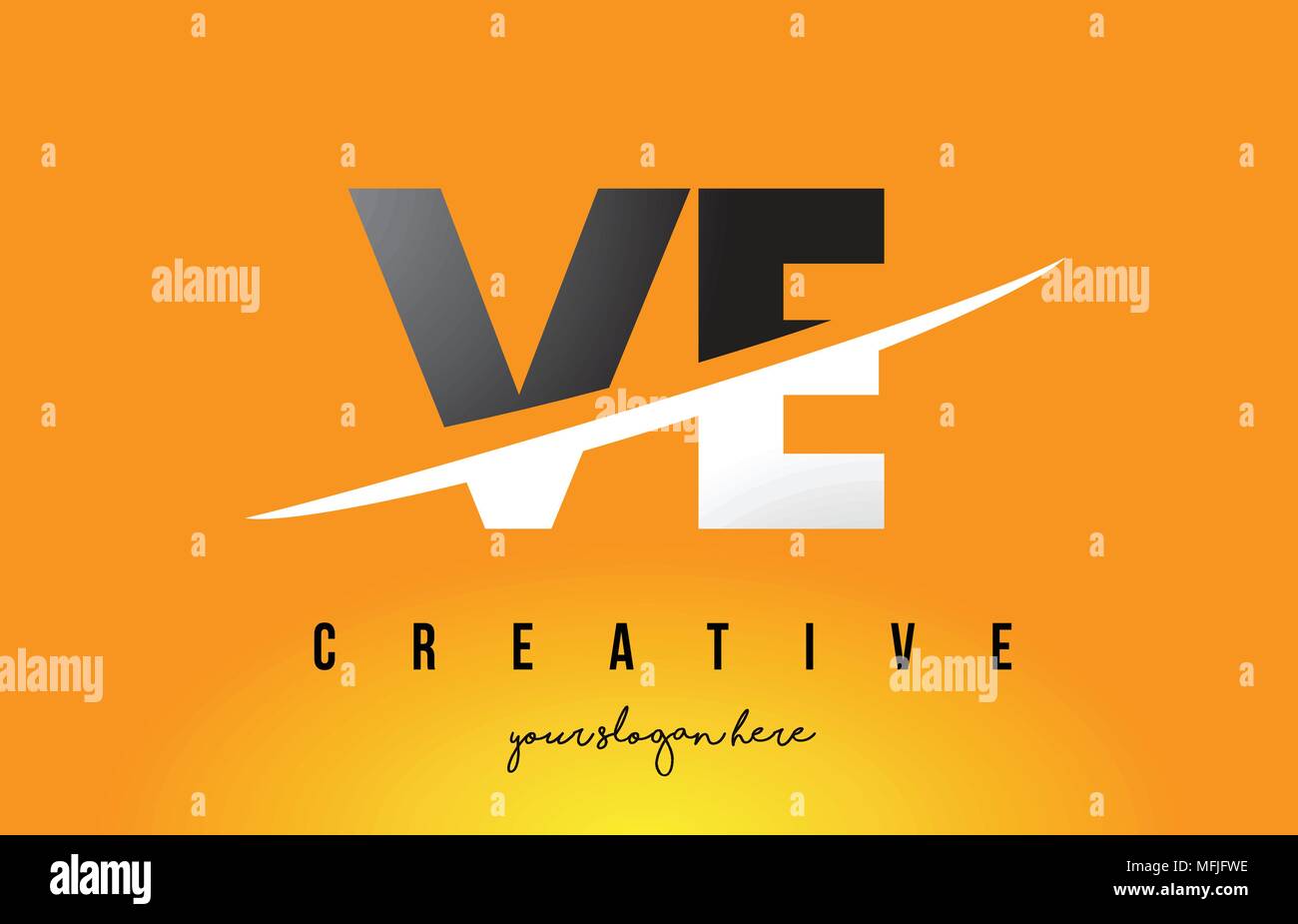 VE V E Letter Modern Logo Design with Swoosh Cutting the Middle Letters ...