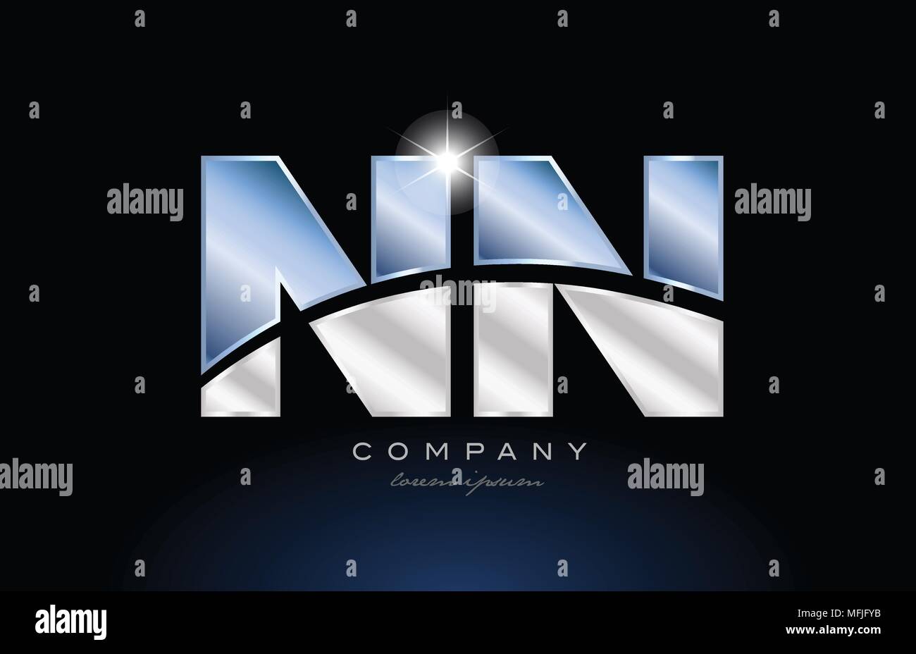 alphabet letter nn n n logo design with metal blue color suitable for a company or business Stock Vector