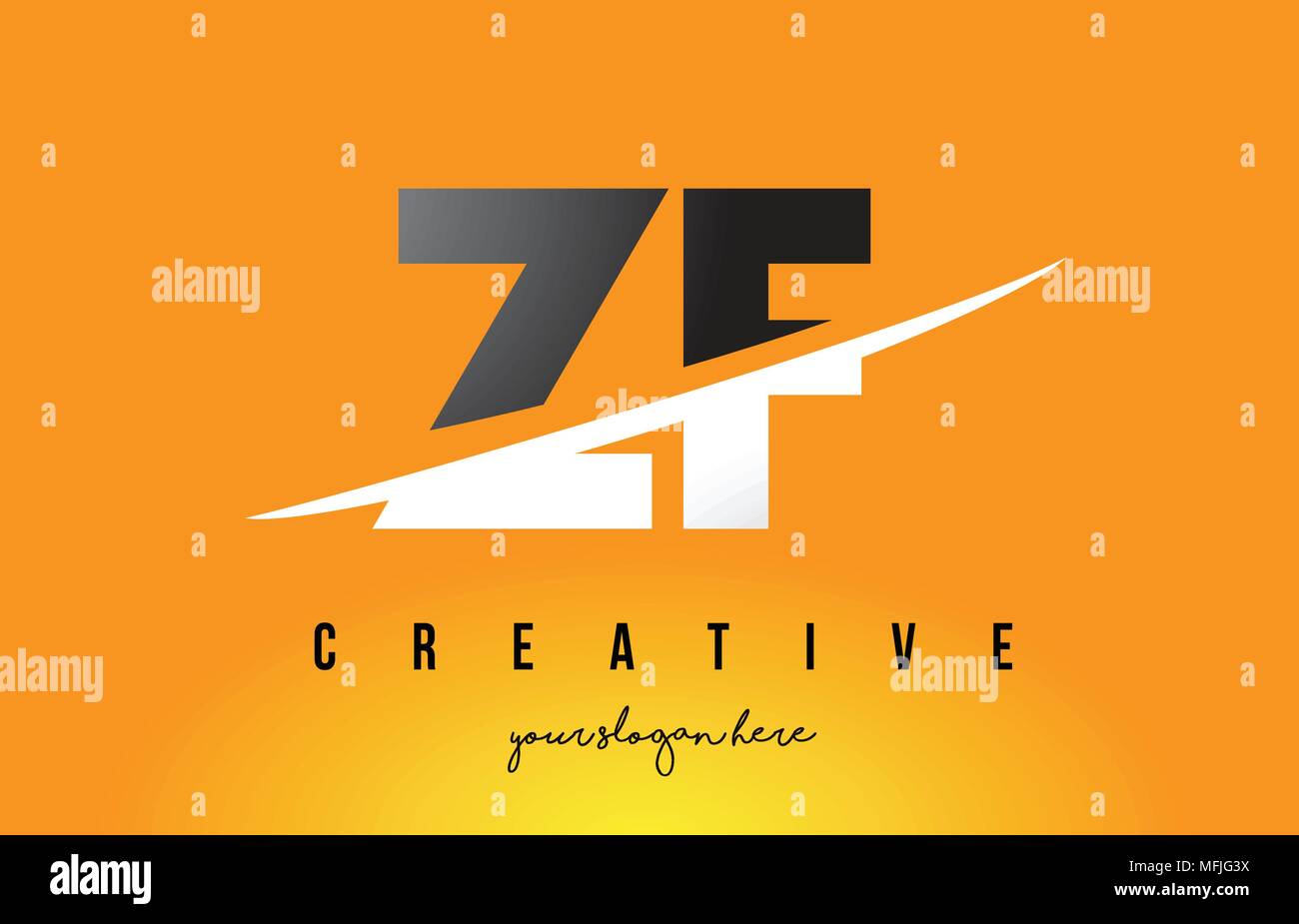 ZF Z F Letter Modern Logo Design with Swoosh Cutting the Middle Letters and Yellow Background. Stock Vector