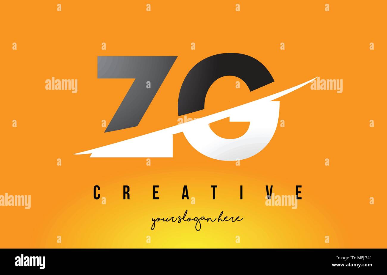 ZG Z G Letter Modern Logo Design with Swoosh Cutting the Middle Letters