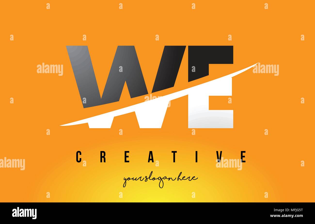 WE W E Letter Modern Logo Design with Swoosh Cutting the Middle Letters ...