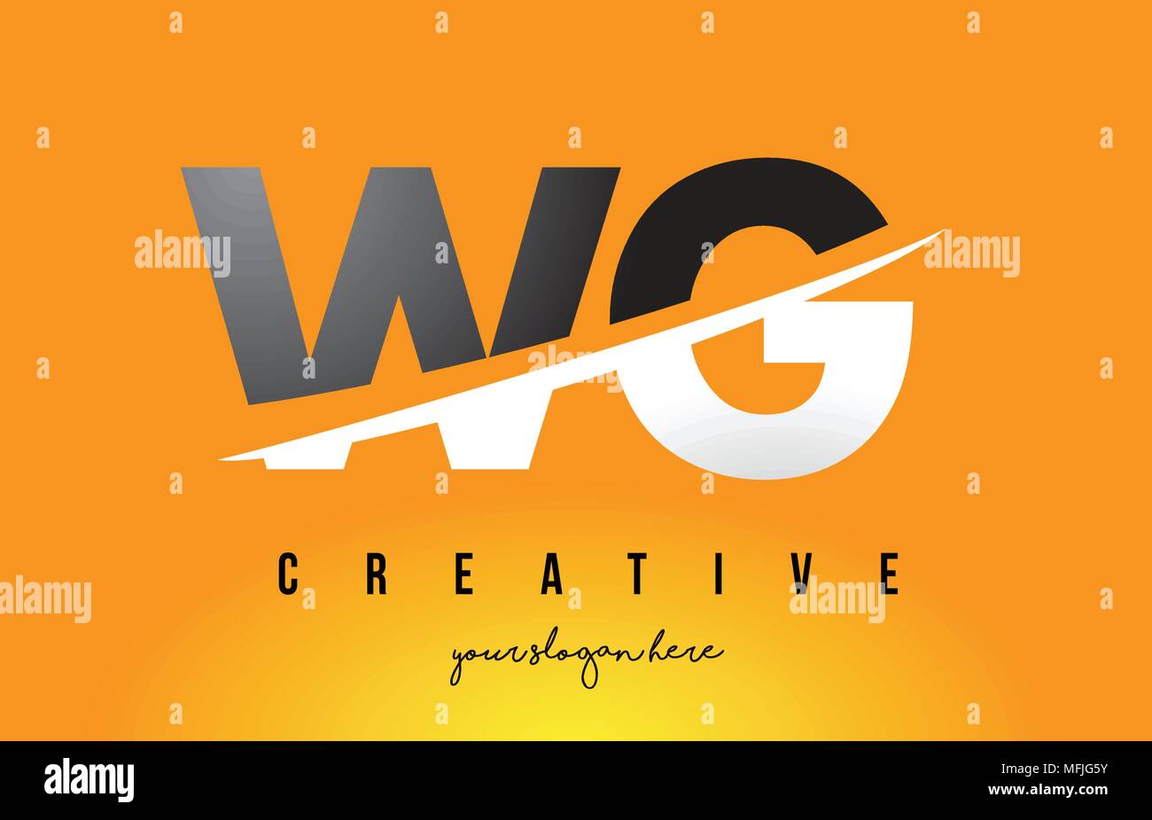 WG W G Letter Modern Logo Design with Swoosh Cutting the Middle Letters and Yellow Background. Stock Vector