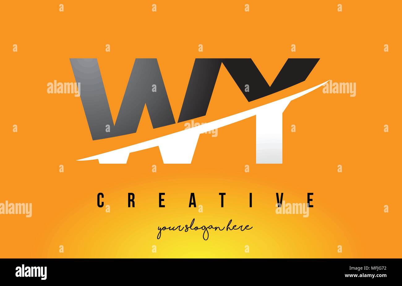 WY W Y Letter Modern Logo Design with Swoosh Cutting the Middle Letters and Yellow Background