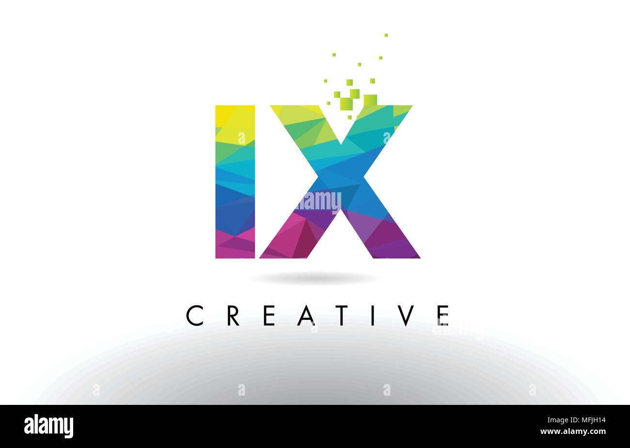 IX I X Colorful Letter Design with Creative Origami Triangles Rainbow Vector. Stock Vector