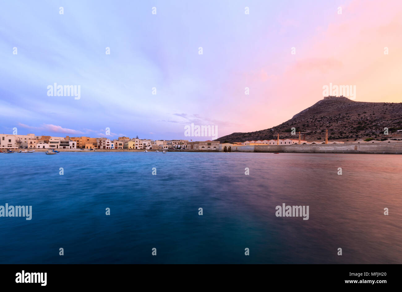 Harbor at sunset, Favignana island, Aegadian Islands, province of ...