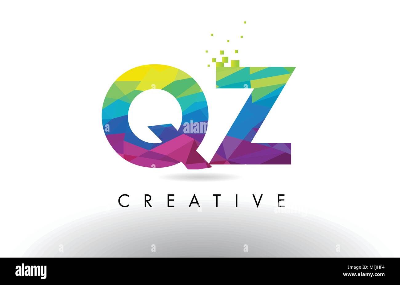 QZ Q Z Colorful Letter Design with Creative Origami Triangles Rainbow Vector. Stock Vector