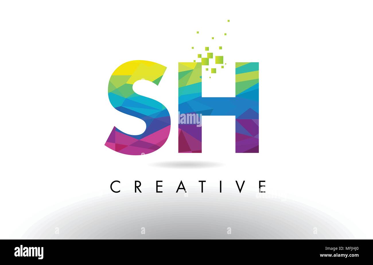 SH S H Colorful Letter Design with Creative Origami Triangles Rainbow ...