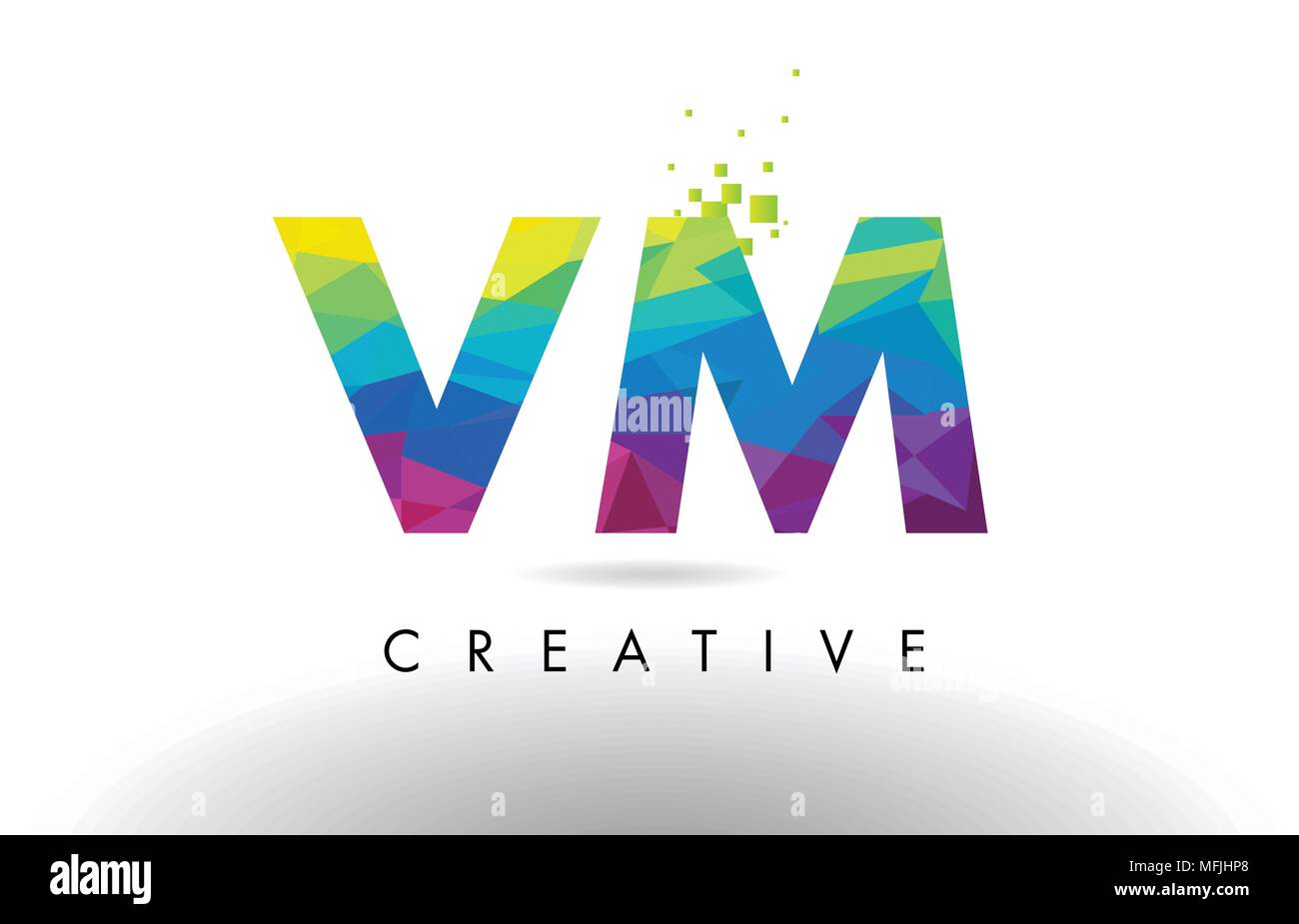 VM V M Colorful Letter Design with Creative Origami Triangles Rainbow ...