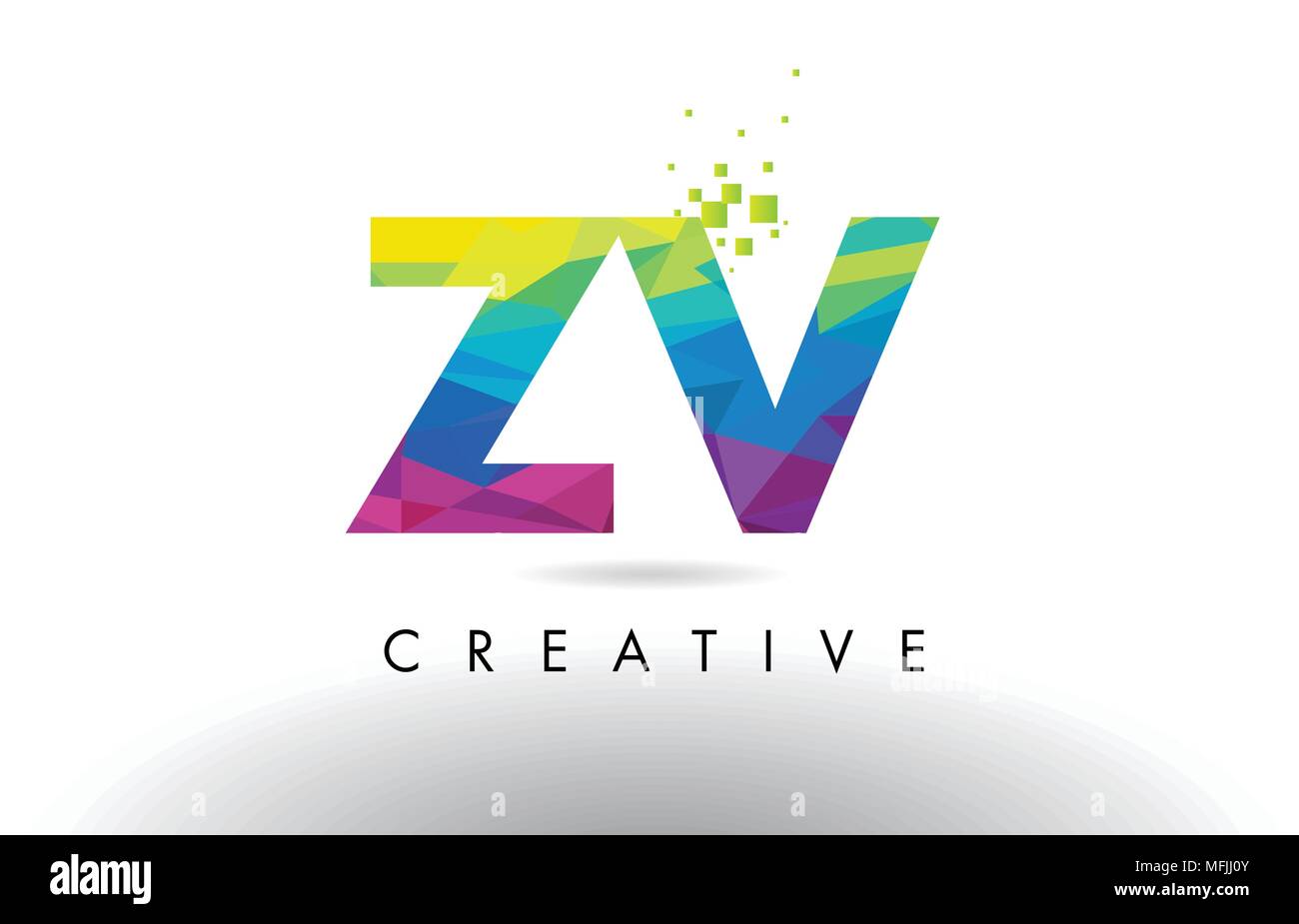 ZV Z V Colorful Letter Design with Creative Origami Triangles Rainbow
