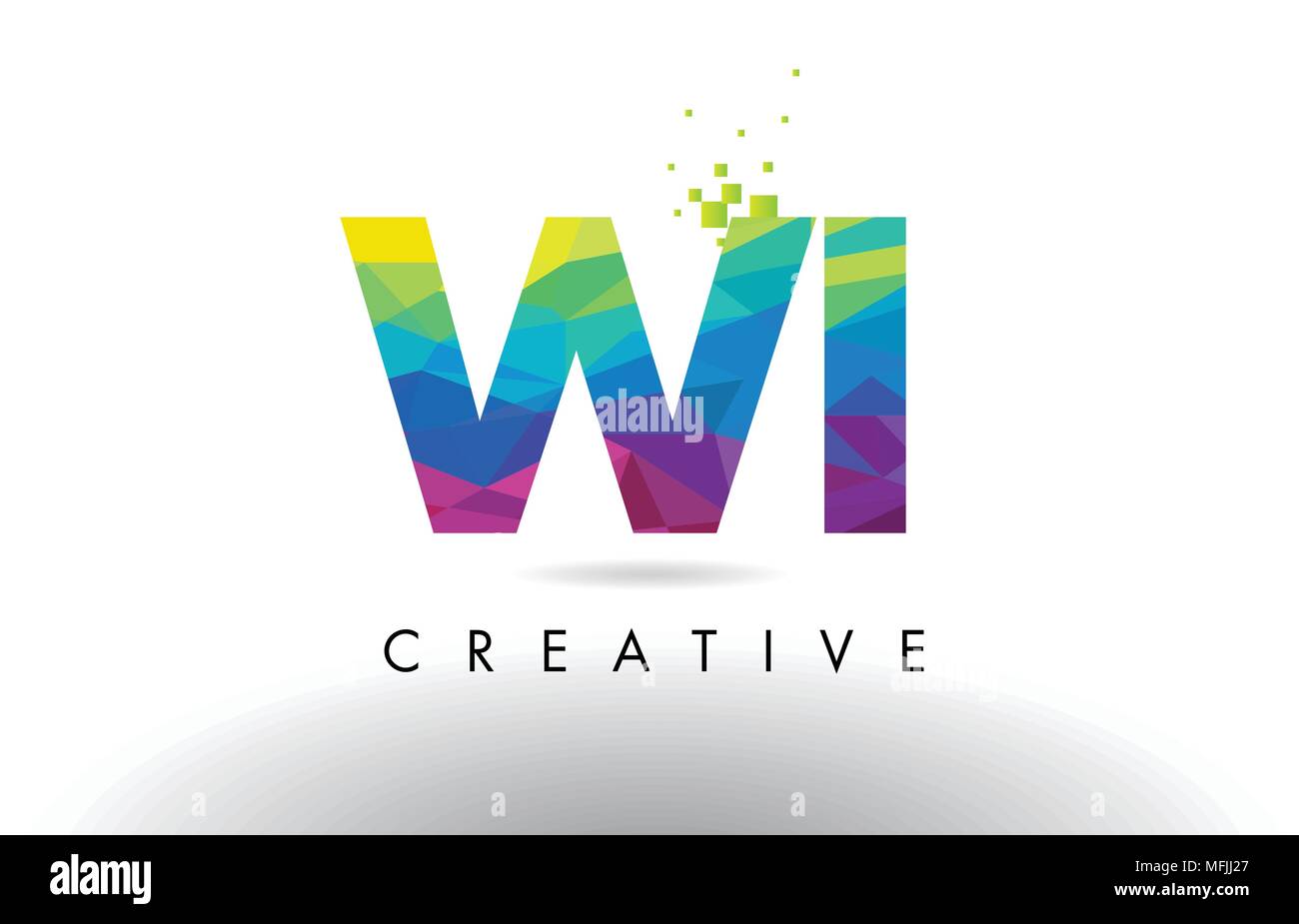 WI W I Colorful Letter Design with Creative Origami Triangles Rainbow ...