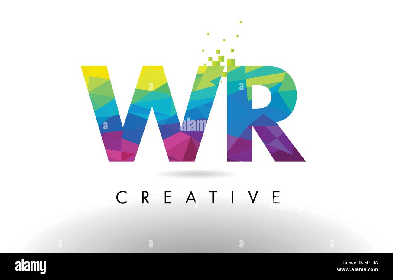 WR W R Colorful Letter Design with Creative Origami Triangles Rainbow ...