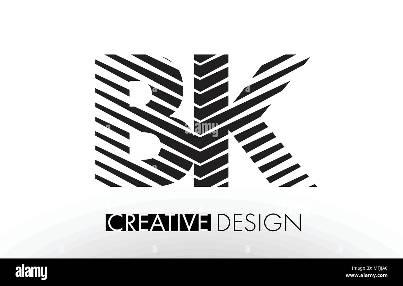 BK B K Lines Letter Design with Creative Elegant Zebra Vector ...