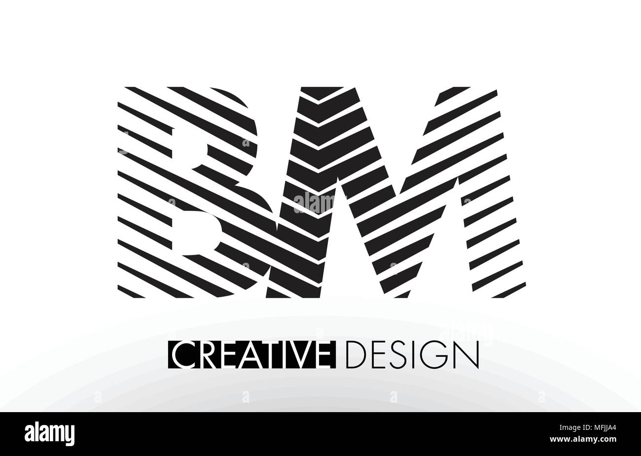 BM B M Lines Letter Design with Creative Elegant Zebra Vector ...