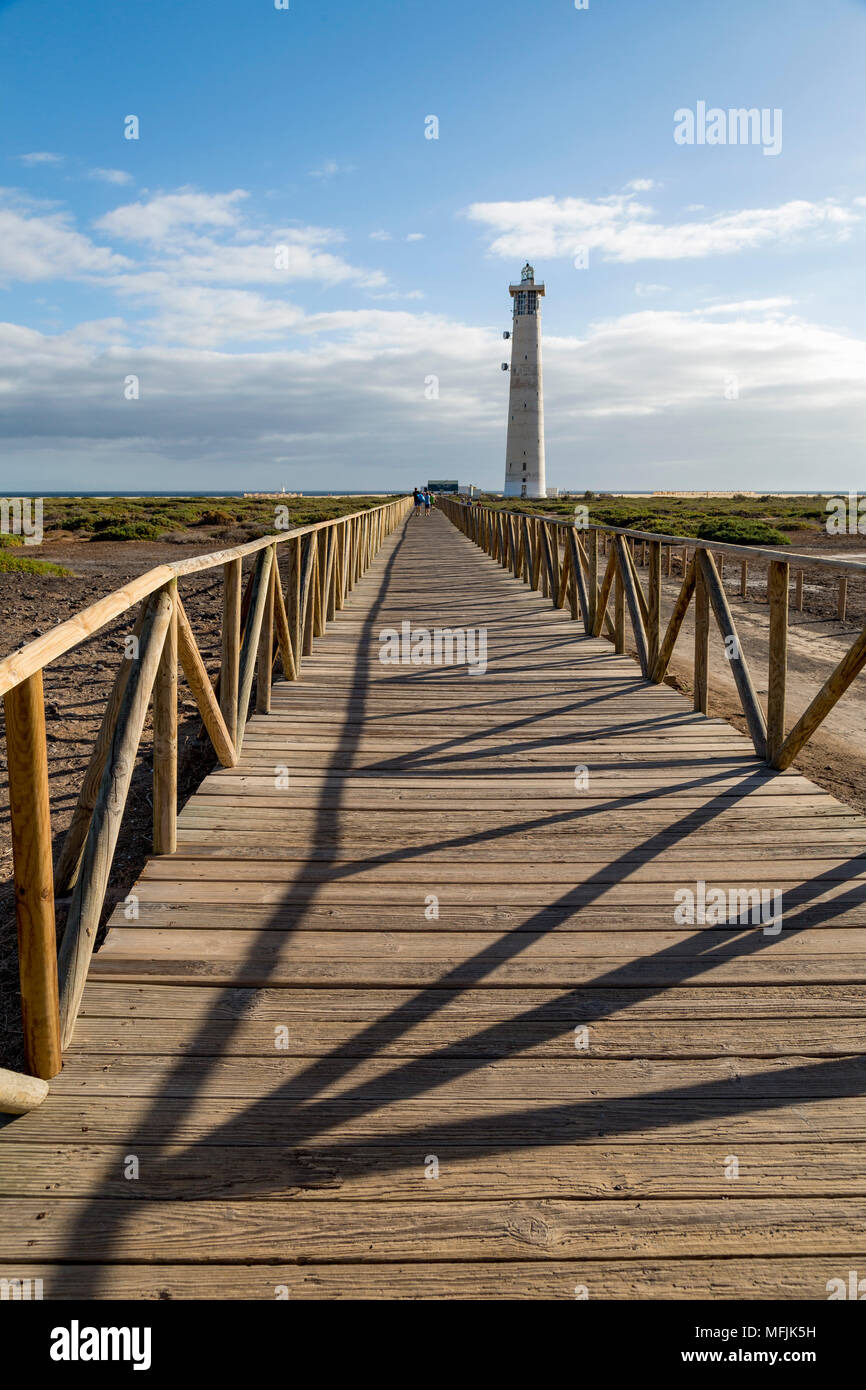 Boardwalk to Faro de Morro Jable on the volcanic Island of Fuerteventura, Canary Islands, Spain, Atlantic, Europe Stock Photo
