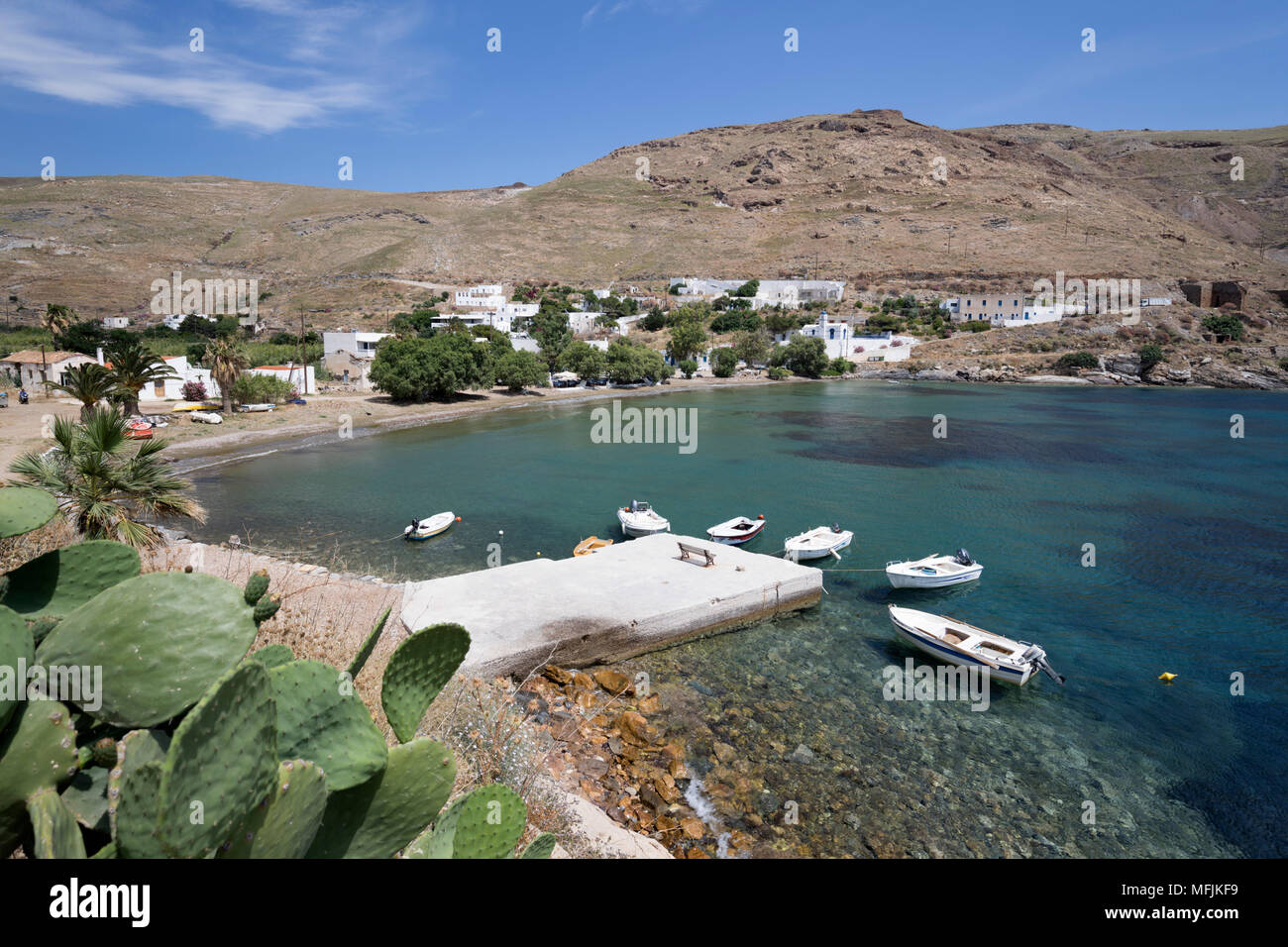 View over Megalo Livadi on island's west coast, Serifos, Cyclades, Aegean Sea, Greek Islands, Greece, Europe Stock Photo
