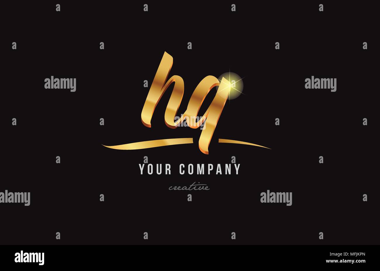 gold golden alphabet letter hq h q logo combination design suitable for ...