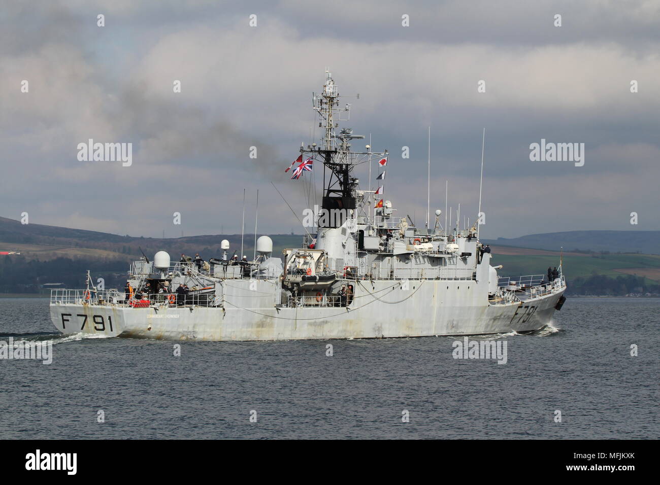 FS Commandant L'Herminier (F791), a D'Estienne d'Orves-class aviso operated by the French Navy, during the arrival stages for Joint Warrior 18-1. Stock Photo