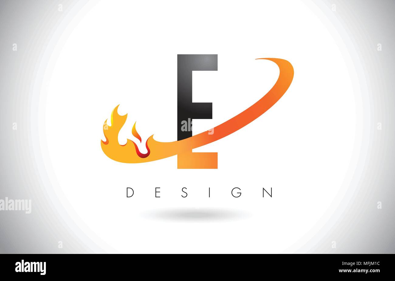 E Letter Logo Design with Fire Flames and Orange Swoosh Vector ...