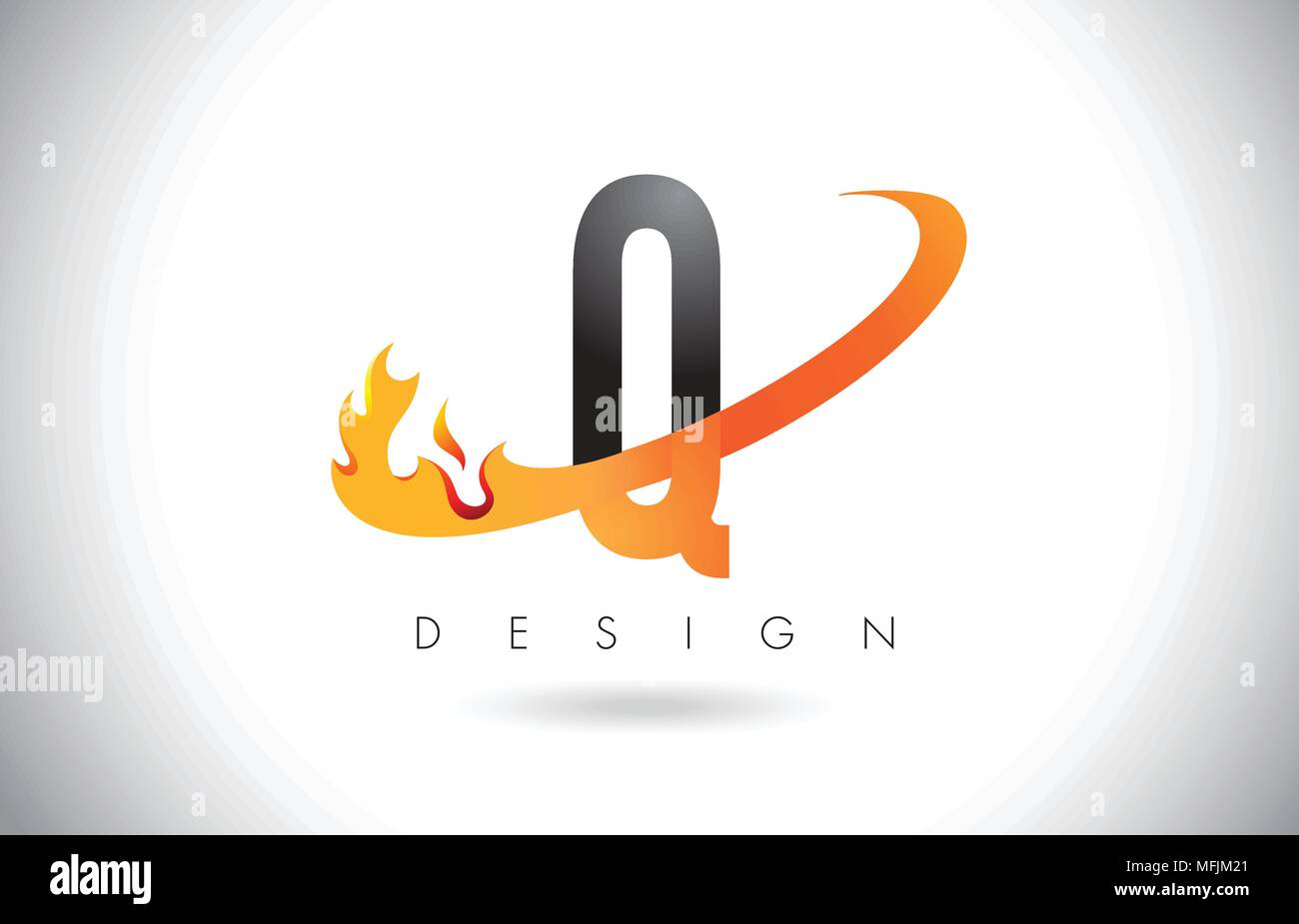 Q Letter Logo Design with Fire Flames and Orange Swoosh Vector ...