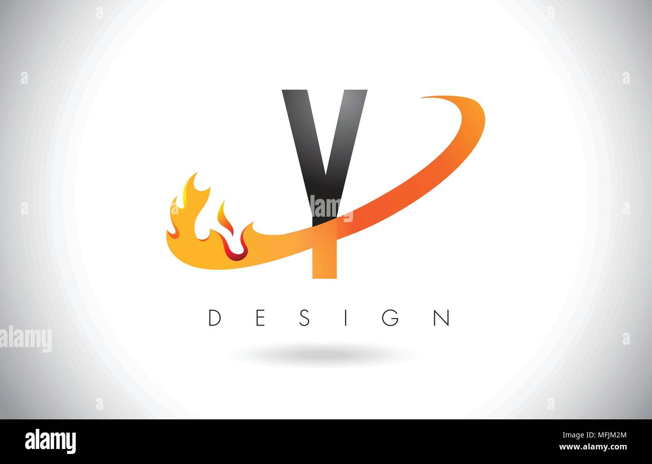 Y Letter Logo Design with Fire Flames and Orange Swoosh Vector ...