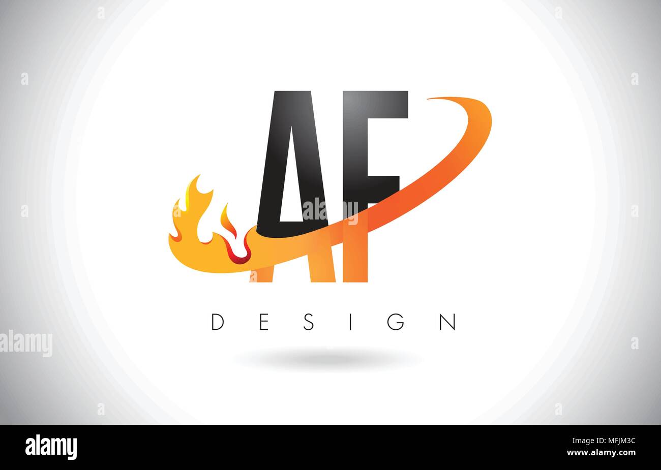 AF A F Letter Logo Design with Fire Flames and Orange Swoosh Vector ...
