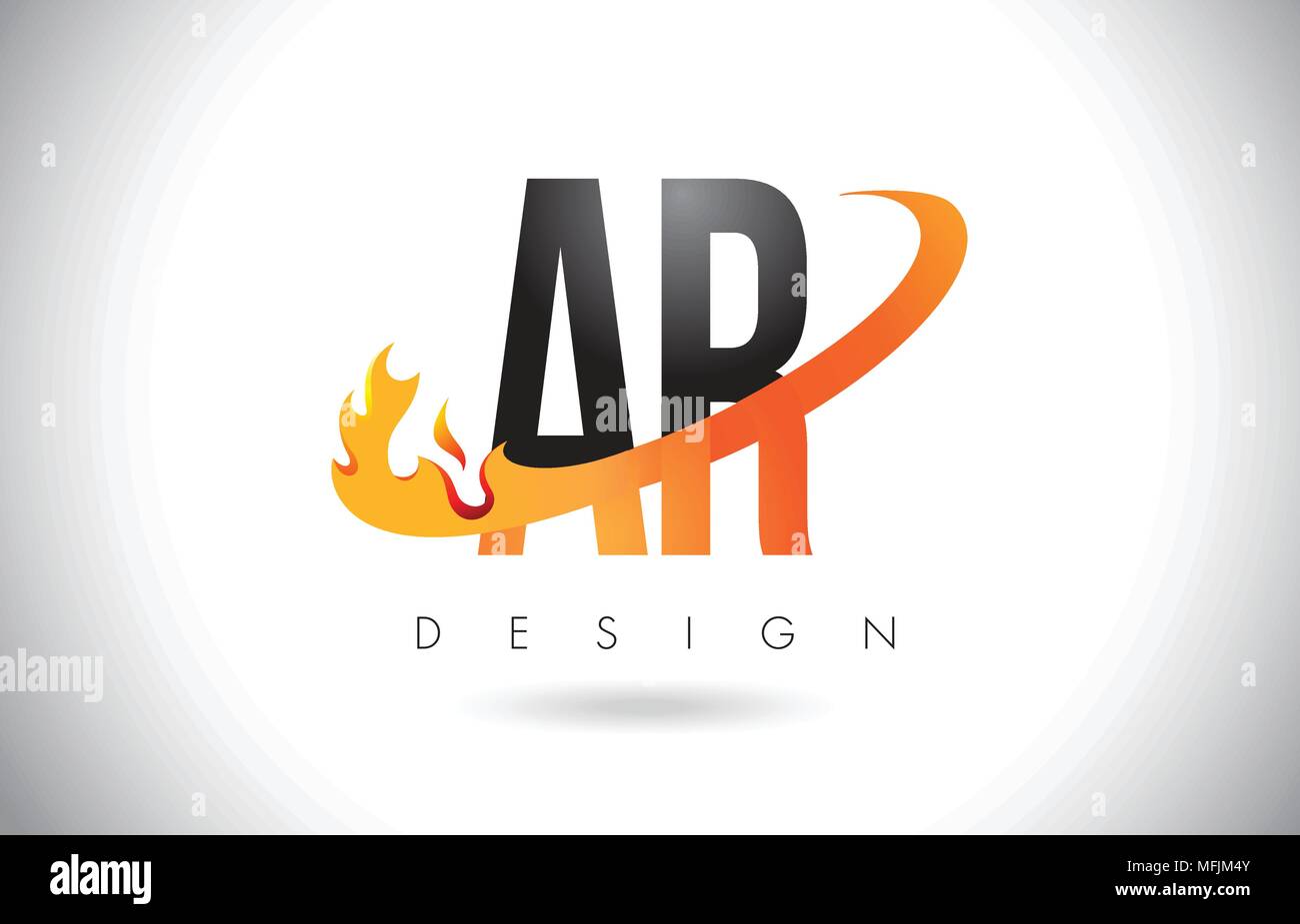 AR A R Letter Logo Design with Fire Flames and Orange Swoosh Vector Illustration. Stock Vector